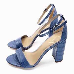 Sam Edelman Croc Block Heel Sandals Blue Size 8.5 Y2K Glossy Minimal